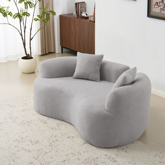 Divano a due posti curvo da 66,93 pollici, grigio, in spugna a compressione completa, tessuto in velluto Teddy, divano compatto senza montaggio