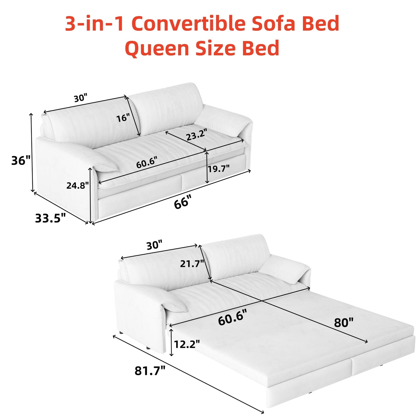 Divano letto estraibile da 66 pollici, divano letto convertibile 3 in 1 con contenitore laterale, divano letto multifunzionale in velluto