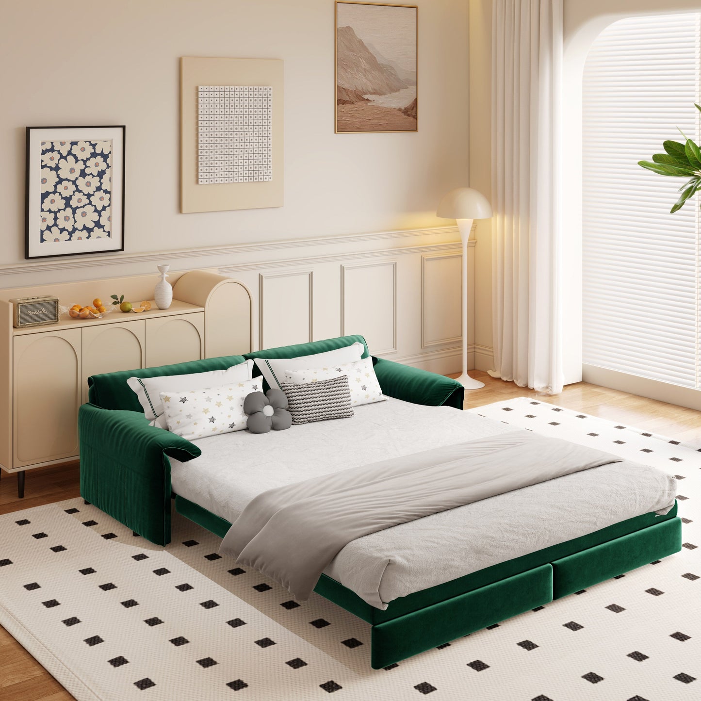 Divano letto estraibile da 66 pollici, divano letto convertibile 3 in 1 con contenitore laterale, divano letto multifunzionale in velluto