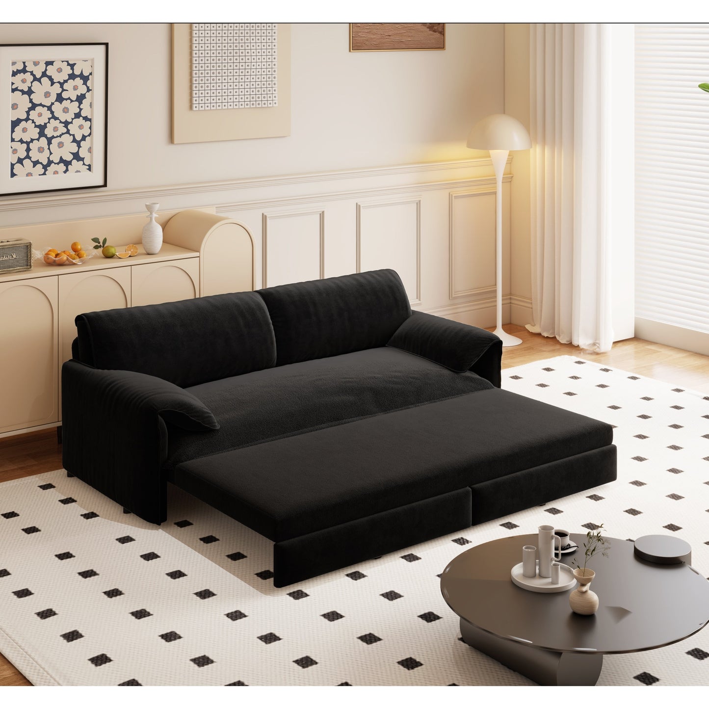 Divano letto estraibile da 66 pollici, divano letto convertibile 3 in 1 con contenitore laterale, divano letto multifunzionale in velluto