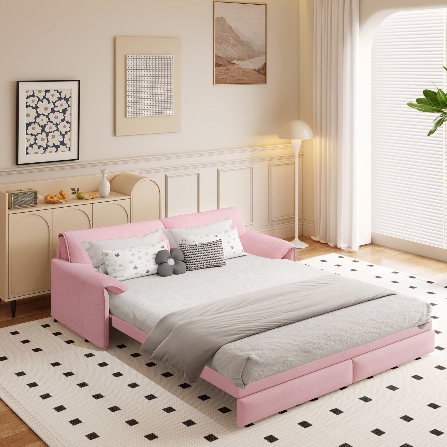 Divano letto estraibile da 66 pollici, divano letto convertibile 3 in 1 con contenitore laterale, divano letto multifunzionale in velluto