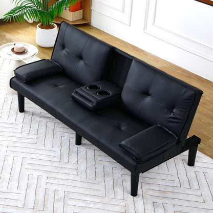 Divano letto pieghevole in PVC nero da 67 pollici con portabicchieri per soggiorno, camera degli ospiti, dormitorio, ufficio