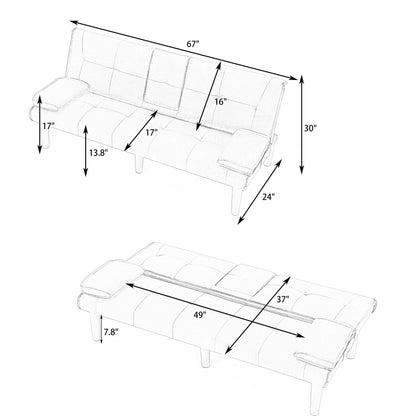 Divano letto pieghevole in PVC nero da 67 pollici con portabicchieri per soggiorno, camera degli ospiti, dormitorio, ufficio