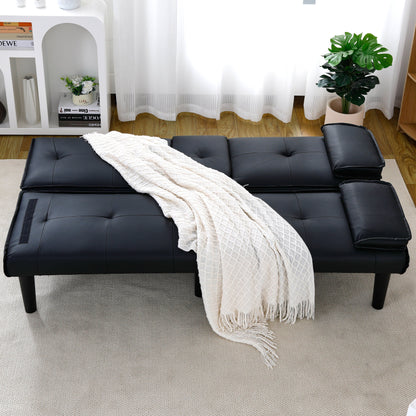Divano letto pieghevole in PVC nero da 67 pollici con portabicchieri per soggiorno, camera degli ospiti, dormitorio, ufficio