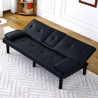 Divano letto pieghevole in PVC nero da 67 pollici con portabicchieri per soggiorno, camera degli ospiti, dormitorio, ufficio
