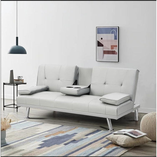 Divano letto multifunzionale in pelle bianca con tavolino - 31,00 x 67,00 x 33,00