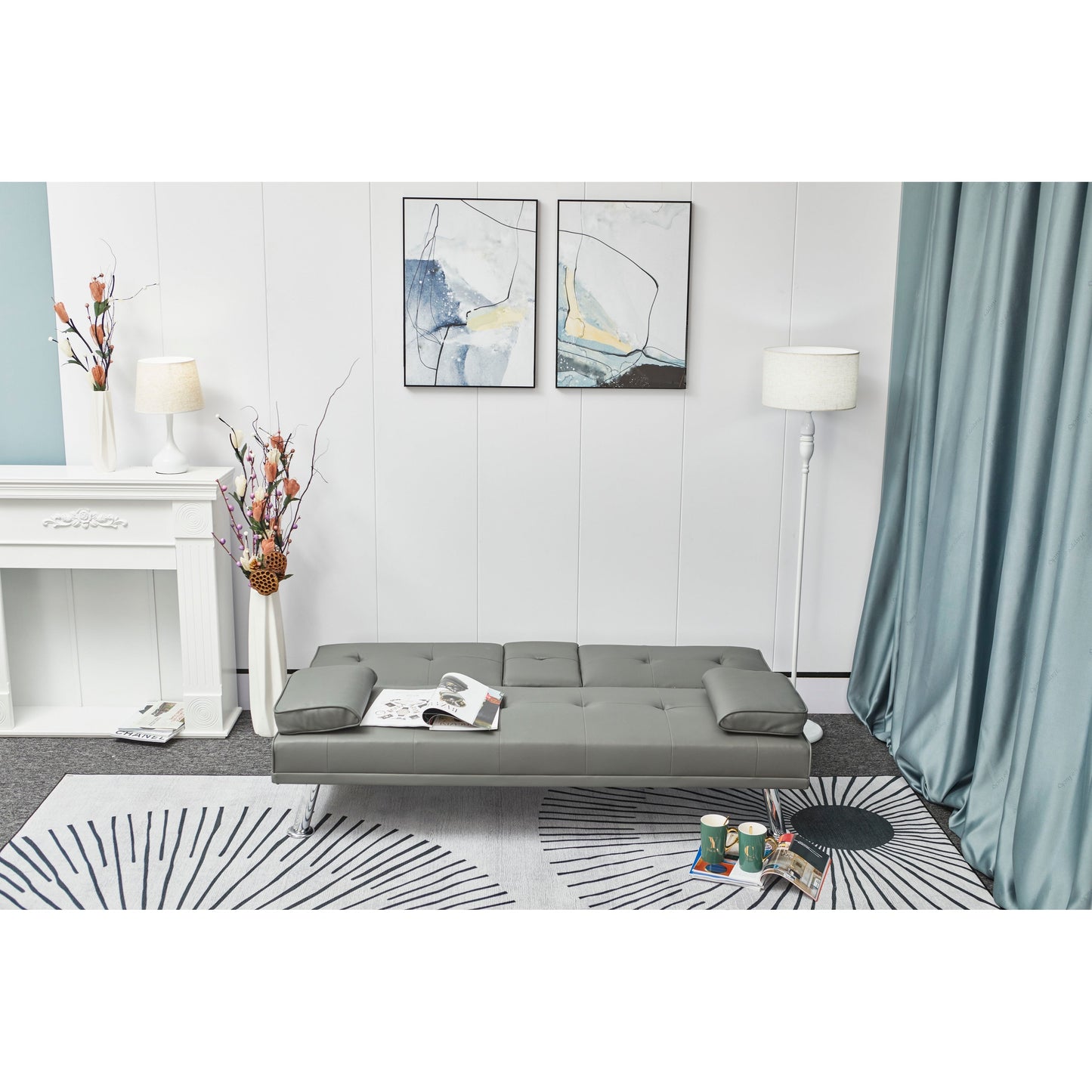 Divano letto multifunzionale in pelle bianca con tavolino - 31,00 x 67,00 x 33,00