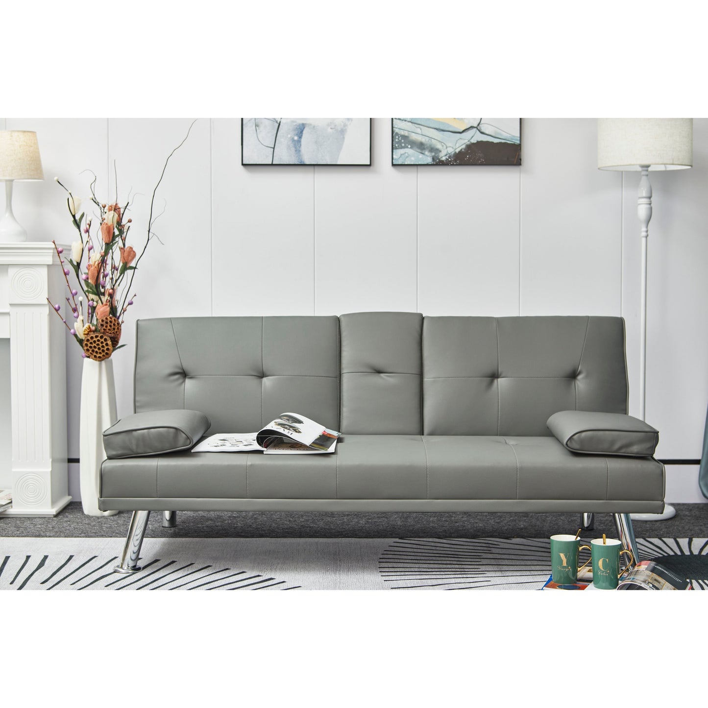 Divano letto multifunzionale in pelle bianca con tavolino - 31,00 x 67,00 x 33,00