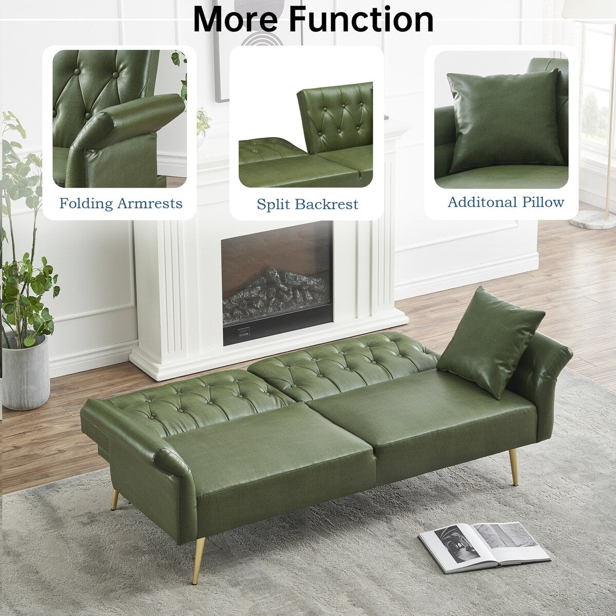 Divano letto in similpelle da 67,71 pollici con braccioli regolabili - 67,71 L * 33,07 P * 31,1 A