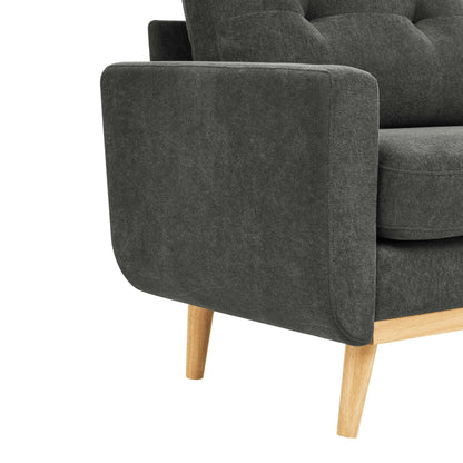 Divano a due posti imbottito di metà secolo con gambe in legno - 29,5 P x 67,7 L x 34,6 A