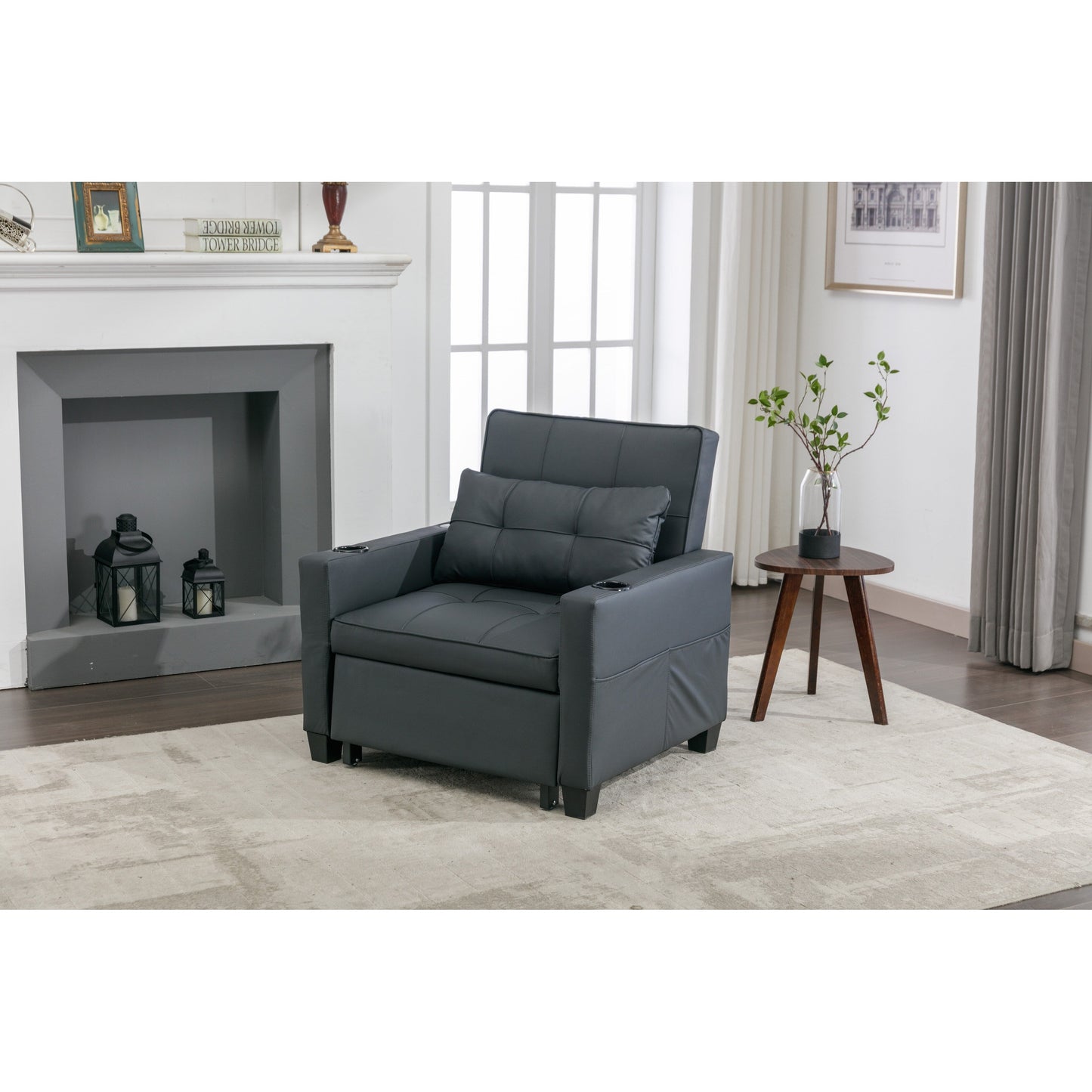 Divano letto singolo convertibile 3 in 1 in similpelle da 68,12 pollici con porte USB e resistente all'usura per il soggiorno