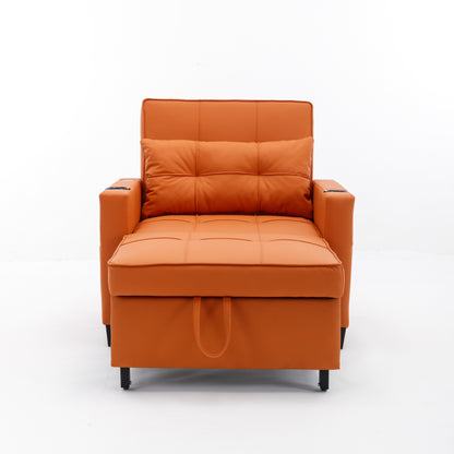 Divano letto singolo convertibile 3 in 1 in similpelle da 68,12 pollici con porte USB e resistente all'usura per il soggiorno