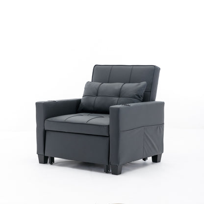 Divano letto singolo convertibile 3 in 1 in similpelle da 68,12 pollici con porte USB e resistente all'usura per il soggiorno