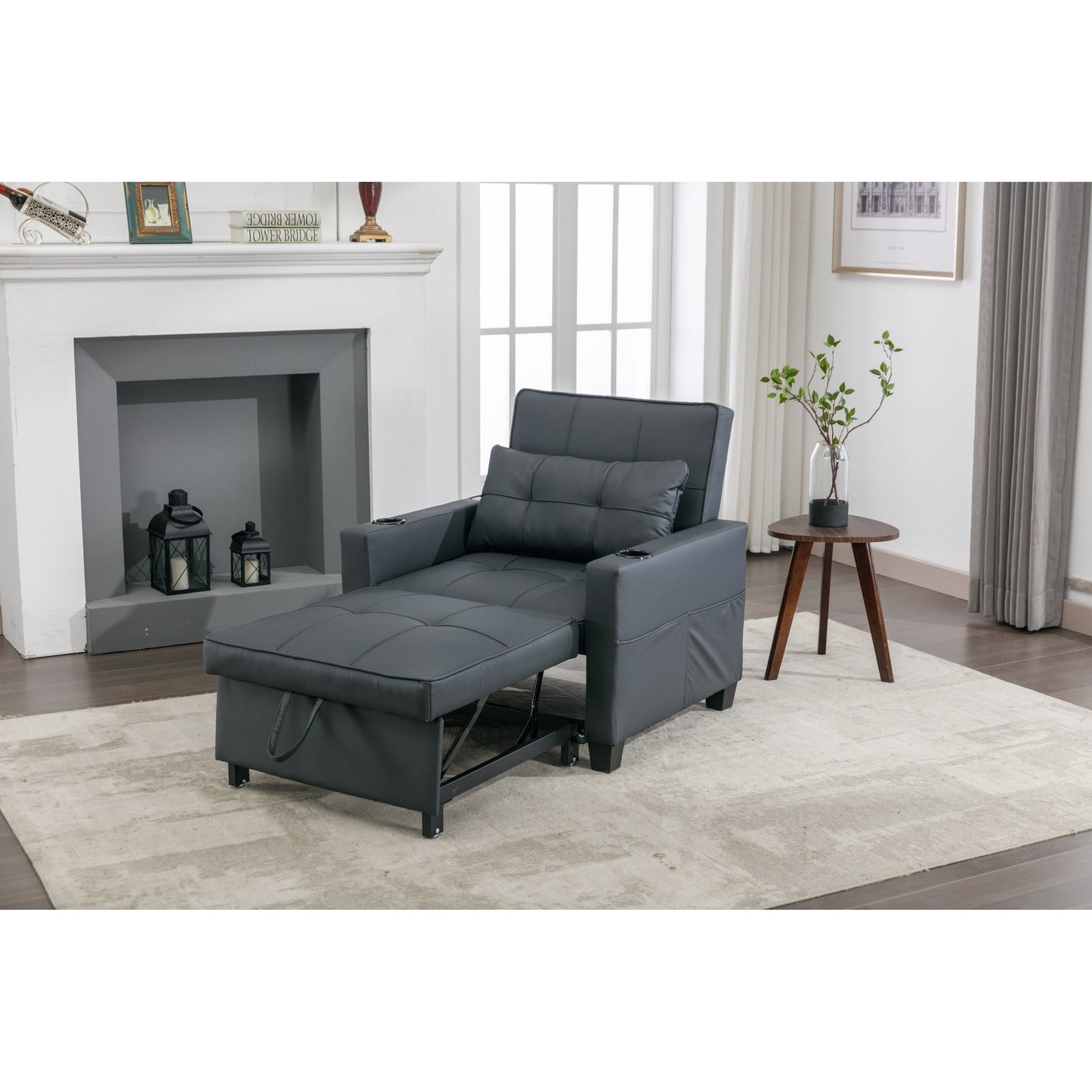 Divano letto singolo convertibile 3 in 1 in similpelle da 68,12 pollici con porte USB e resistente all'usura per il soggiorno