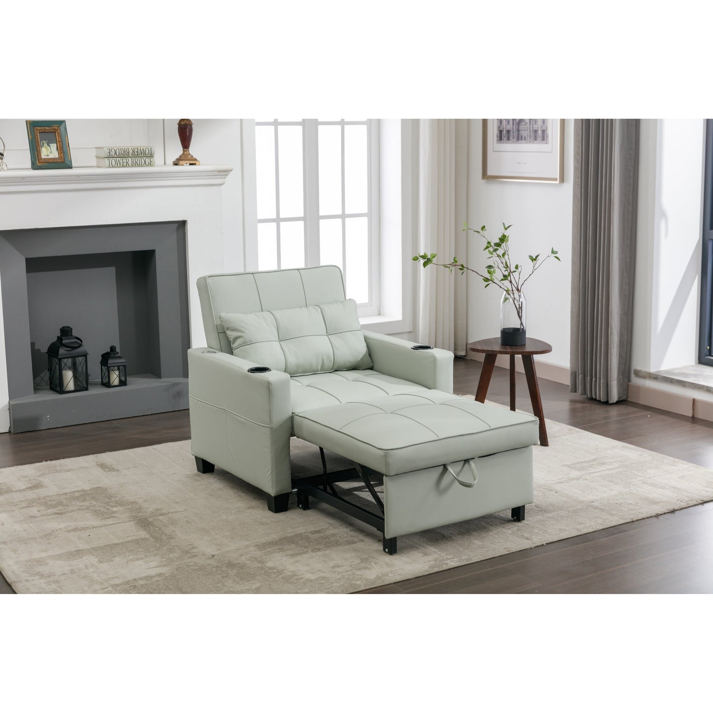 Divano letto singolo convertibile 3 in 1 in similpelle da 68,12 pollici con porte USB e resistente all'usura per il soggiorno