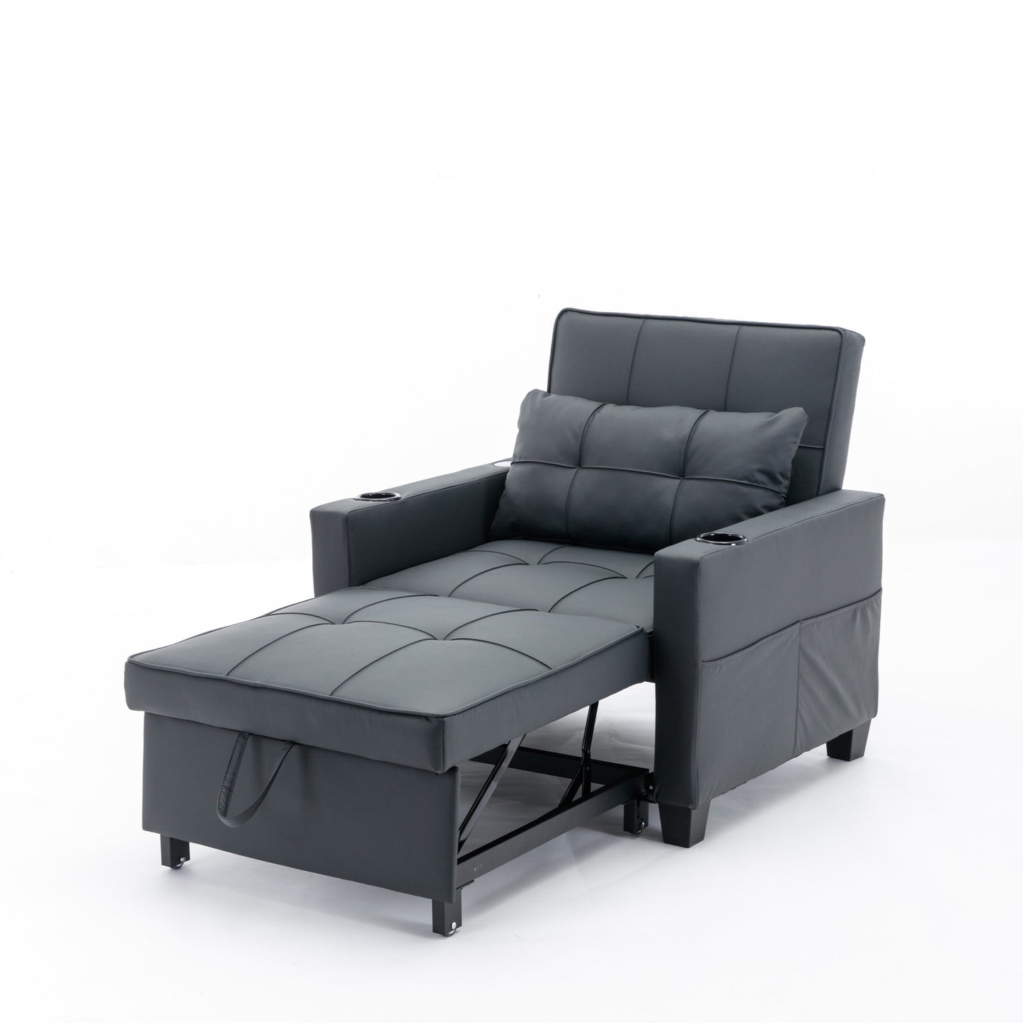 Divano letto singolo convertibile 3 in 1 in similpelle da 68,12 pollici con porte USB e resistente all'usura per il soggiorno
