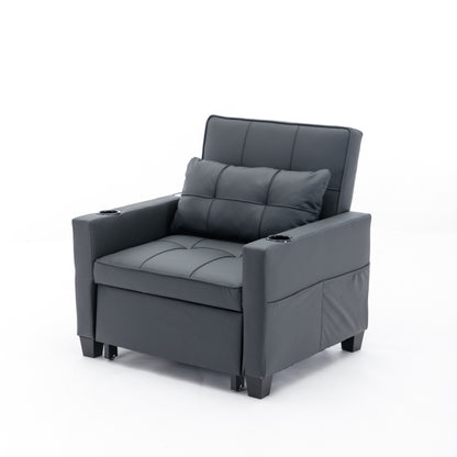 Divano letto singolo convertibile 3 in 1 in similpelle da 68,12 pollici con porte USB e resistente all'usura per il soggiorno