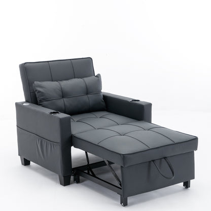 Divano letto singolo convertibile 3 in 1 in similpelle da 68,12 pollici con porte USB e resistente all'usura per il soggiorno