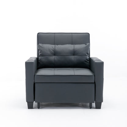 Divano letto singolo convertibile 3 in 1 in similpelle da 68,12 pollici con porte USB e resistente all'usura per il soggiorno