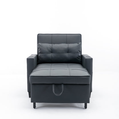 Divano letto singolo convertibile 3 in 1 in similpelle da 68,12 pollici con porte USB e resistente all'usura per il soggiorno