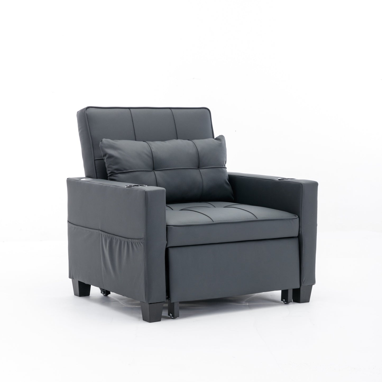 Divano letto singolo convertibile 3 in 1 in similpelle da 68,12 pollici con porte USB e resistente all'usura per il soggiorno