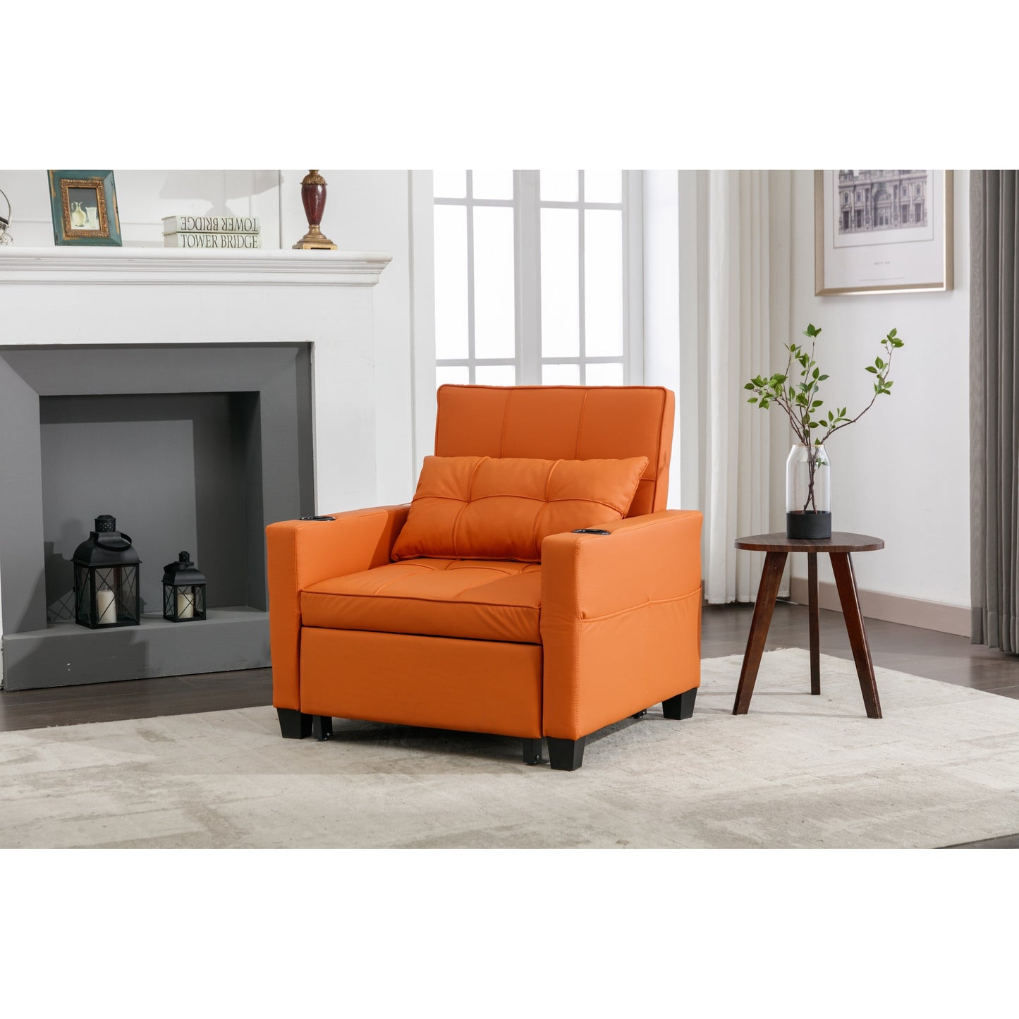 Divano letto singolo convertibile 3 in 1 in similpelle da 68,12 pollici con porte USB e resistente all'usura per il soggiorno