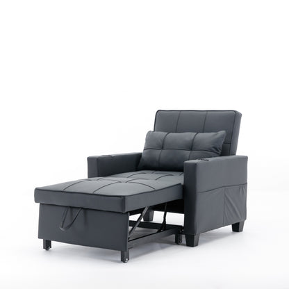 Divano letto singolo convertibile 3 in 1 in similpelle da 68,12 pollici con porte USB e resistente all'usura per il soggiorno