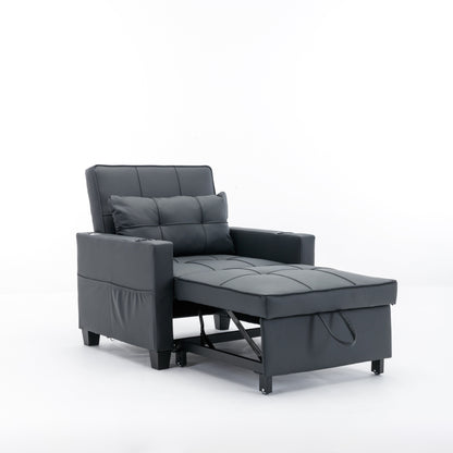 Divano letto singolo convertibile 3 in 1 in similpelle da 68,12 pollici con porte USB e resistente all'usura per il soggiorno