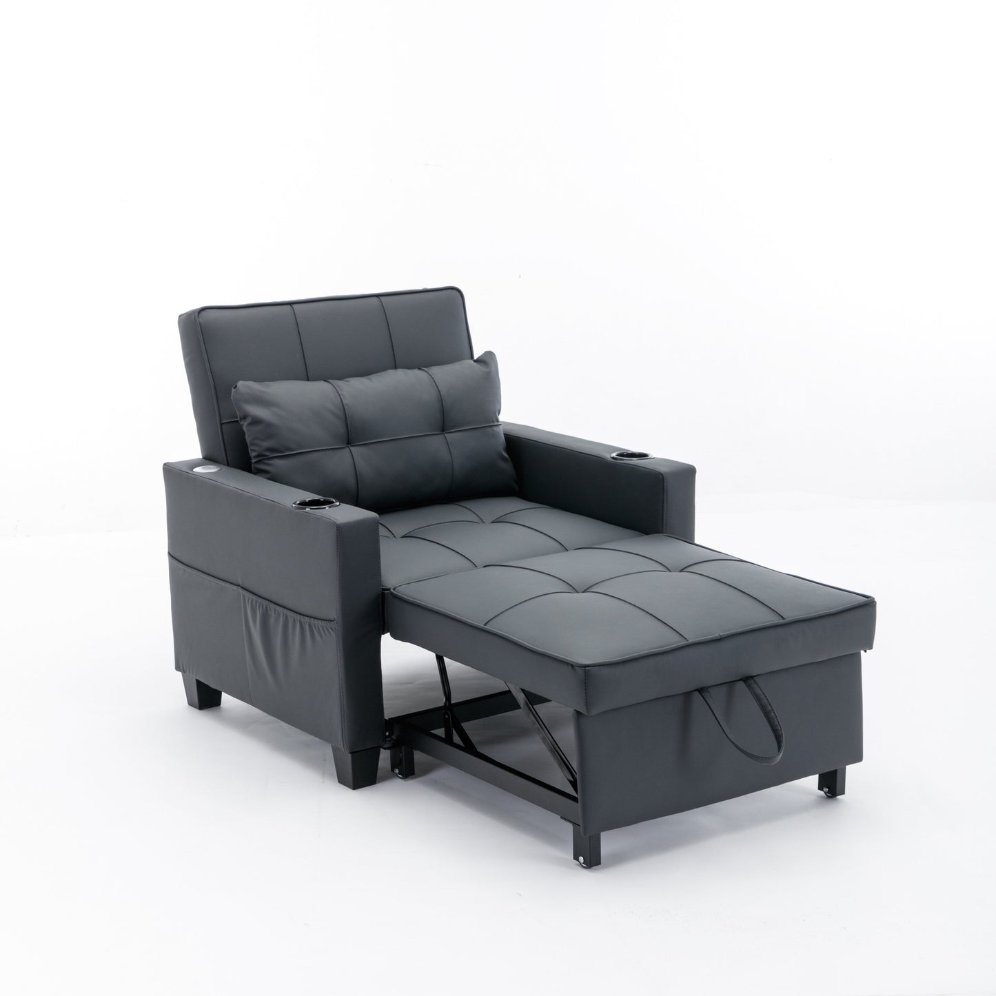 Divano letto singolo convertibile 3 in 1 in similpelle da 68,12 pollici con porte USB e resistente all'usura per il soggiorno