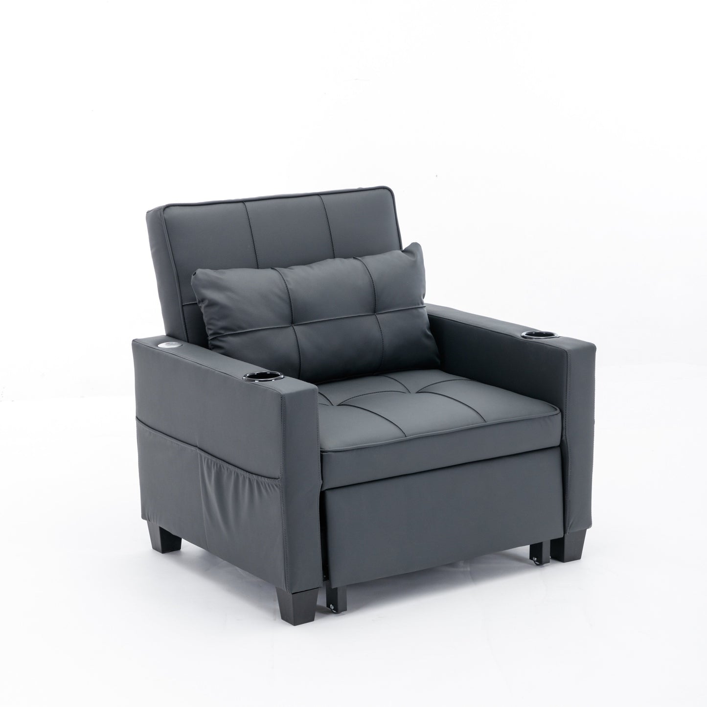 Divano letto singolo convertibile 3 in 1 in similpelle da 68,12 pollici con porte USB e resistente all'usura per il soggiorno