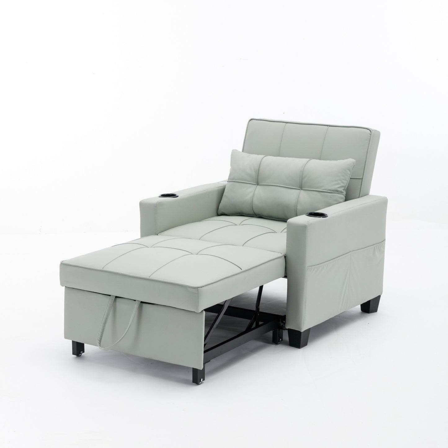 Divano letto singolo convertibile 3 in 1 in similpelle da 68,12 pollici con porte USB e resistente all'usura per il soggiorno