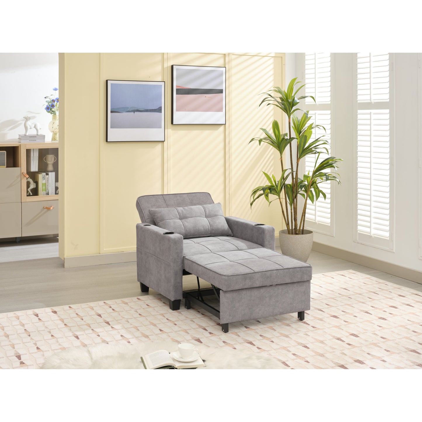 Divano letto singolo convertibile 3 in 1 Tech Clothr da 68,12 pollici con porte USB e resistente all'usura per il soggiorno
