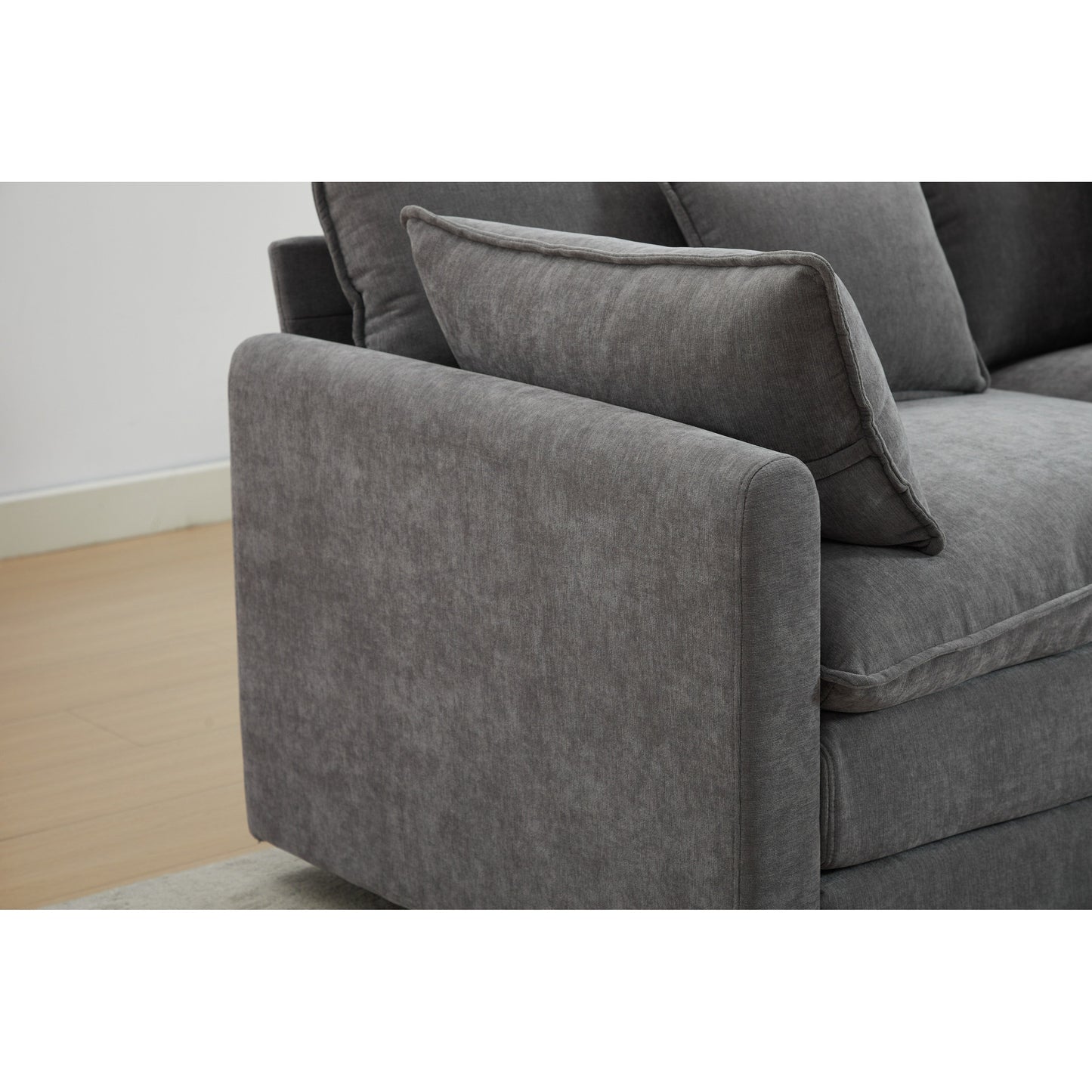 Divano componibile modulare in ciniglia 68 con design a L, pouf rimovibile e configurazione a 2 posti