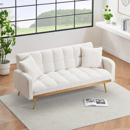 Divano letto beige da 69 pollici con divano Teddy regolabile per piccoli spazi, soggiorno e camera da letto