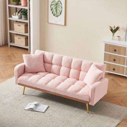 Divano letto rosa da 69 pollici con divano Teddy regolabile per piccoli spazi, soggiorno e camera da letto