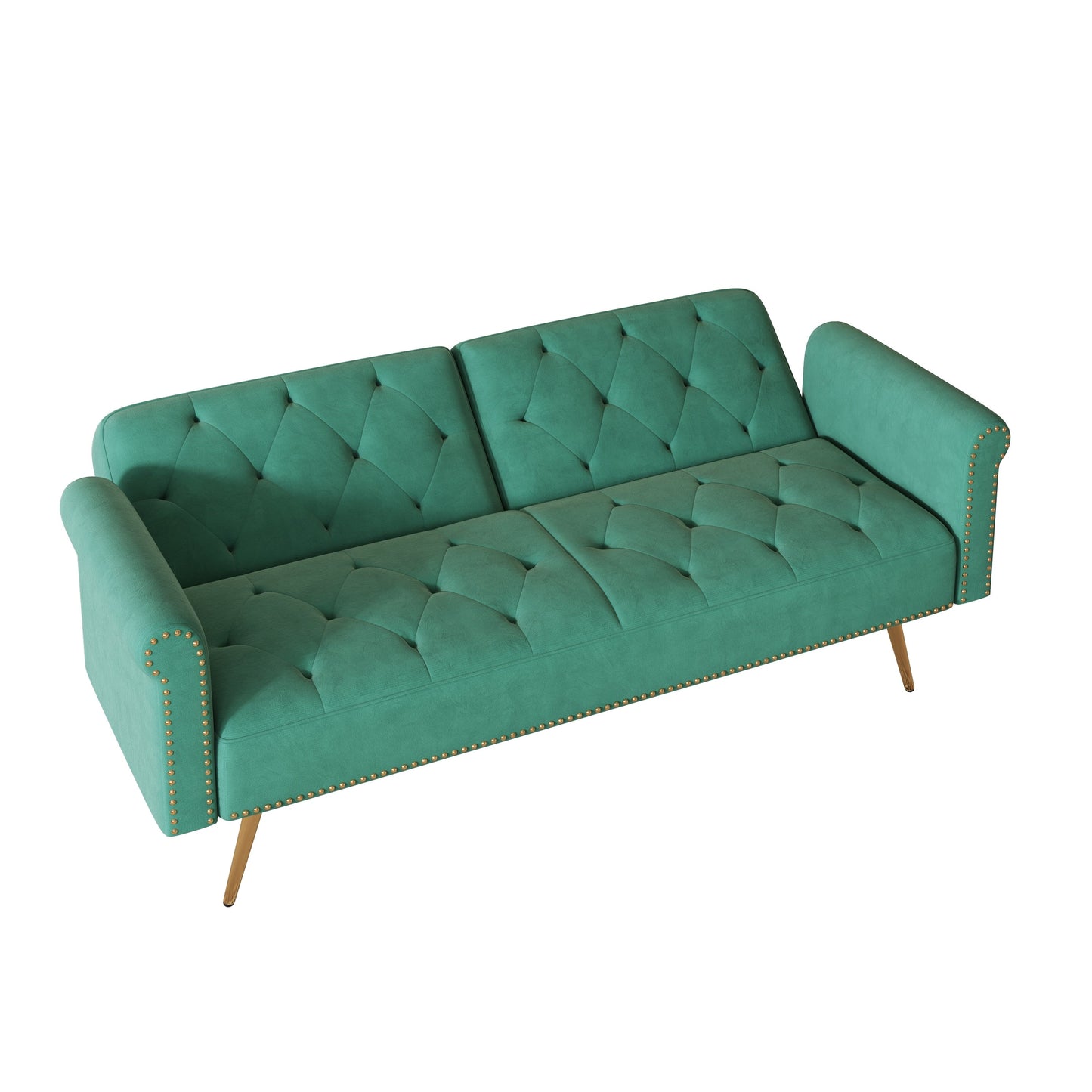 Divano letto con borchie in velluto e cuscino decorativo