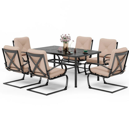 Set da pranzo per patio esterno 7/9 pezzi, 6/8 sedie con movimento a molla e cuscino, 1 sedia rettangolare