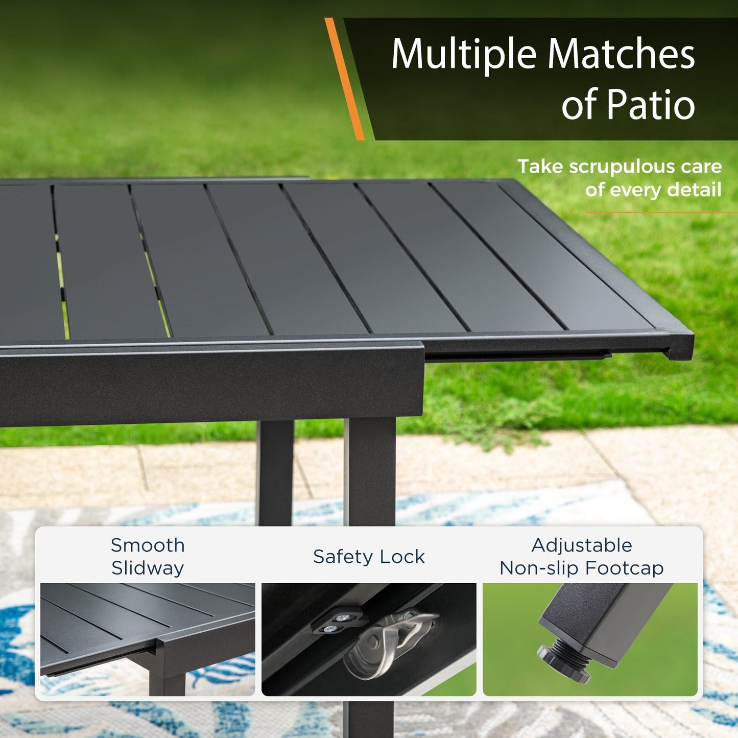 Set da pranzo per patio esterno 7/9 pezzi, 6/8 sedie con movimento a molla e cuscino, 1 sedia rettangolare