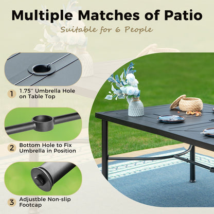Set da pranzo per patio esterno 7/9 pezzi, 6/8 sedie con movimento a molla e cuscino, 1 sedia rettangolare