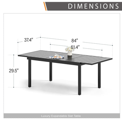 Set da pranzo per patio esterno 7/9 pezzi, 6/8 sedie con movimento a molla e cuscino, 1 sedia rettangolare