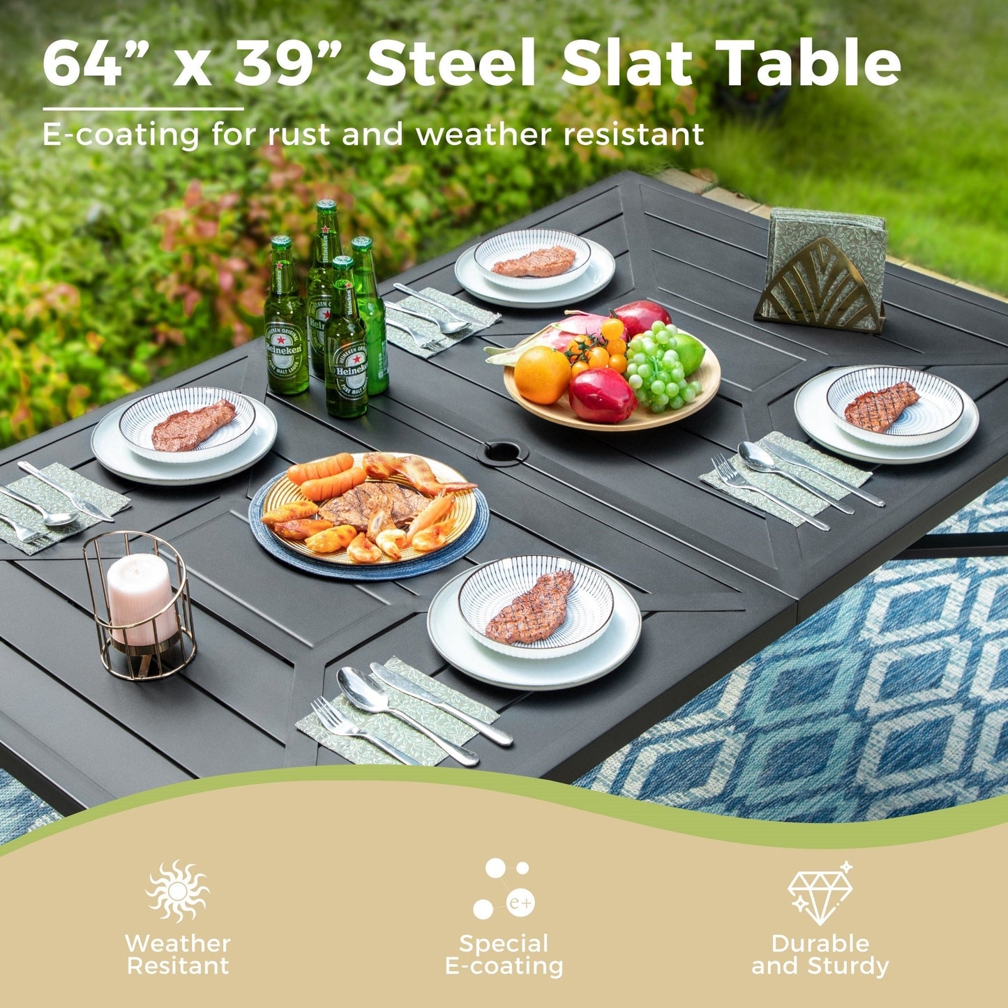 Set da pranzo per patio esterno 7/9 pezzi, 6/8 sedie con movimento a molla e cuscino, 1 sedia rettangolare
