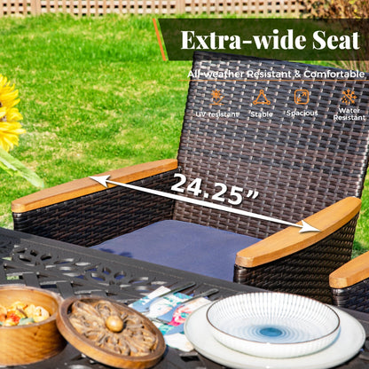Set da pranzo per patio 7/9, tavolo da pranzo rettangolare espandibile per esterni con sedie in rattan