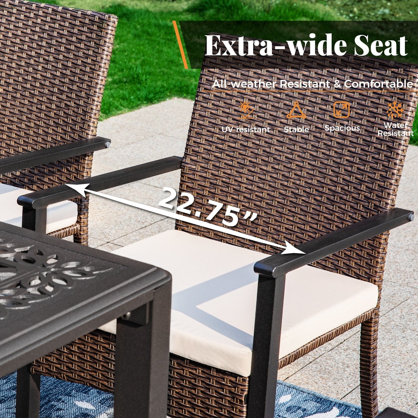 Set da pranzo per patio 7/9, tavolo da pranzo rettangolare espandibile per esterni con sedie in rattan