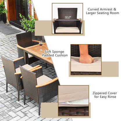 Set da pranzo per patio da 7 pezzi, set di mobili da esterno in rattan con foro per ombrellone