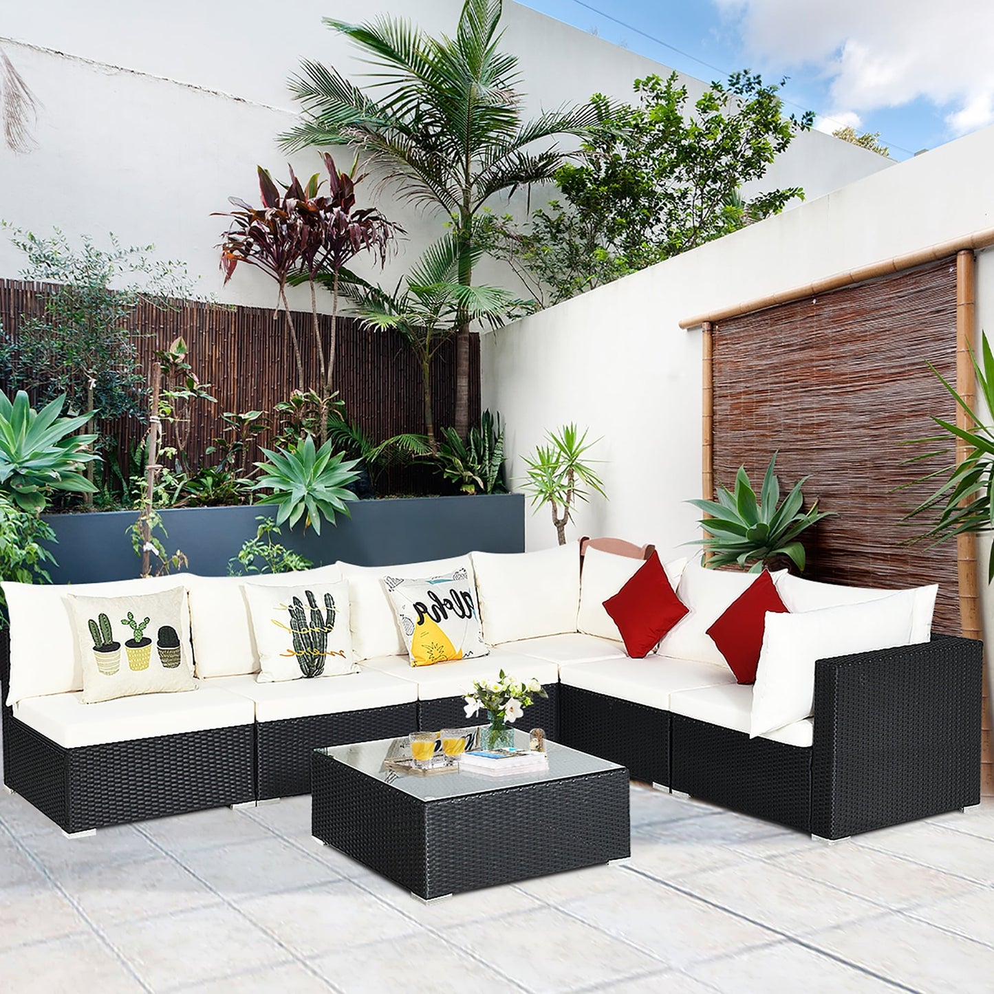 Set di mobili da giardino da 7 pezzi, set da conversazione per esterni con tavolino da caffè