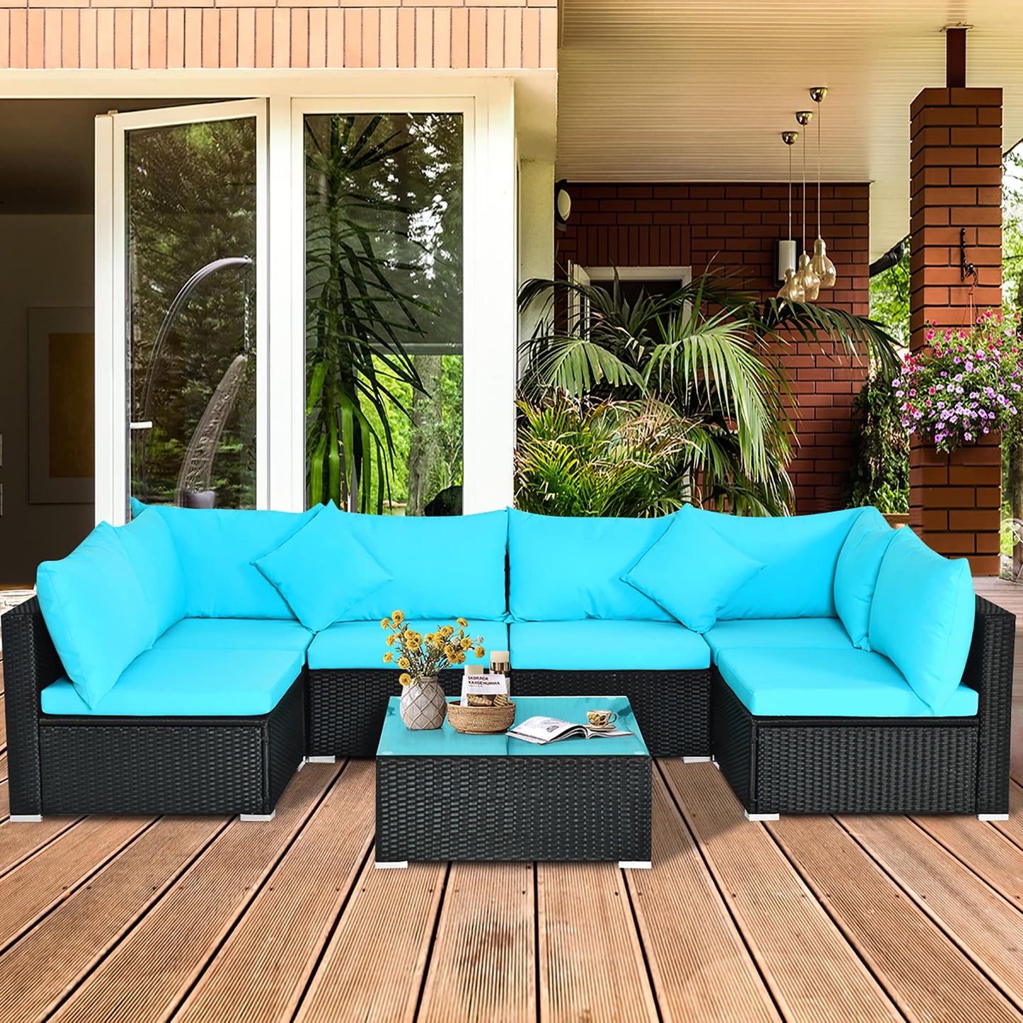 Set di mobili da giardino da 7 pezzi, set da conversazione per esterni con tavolino da caffè