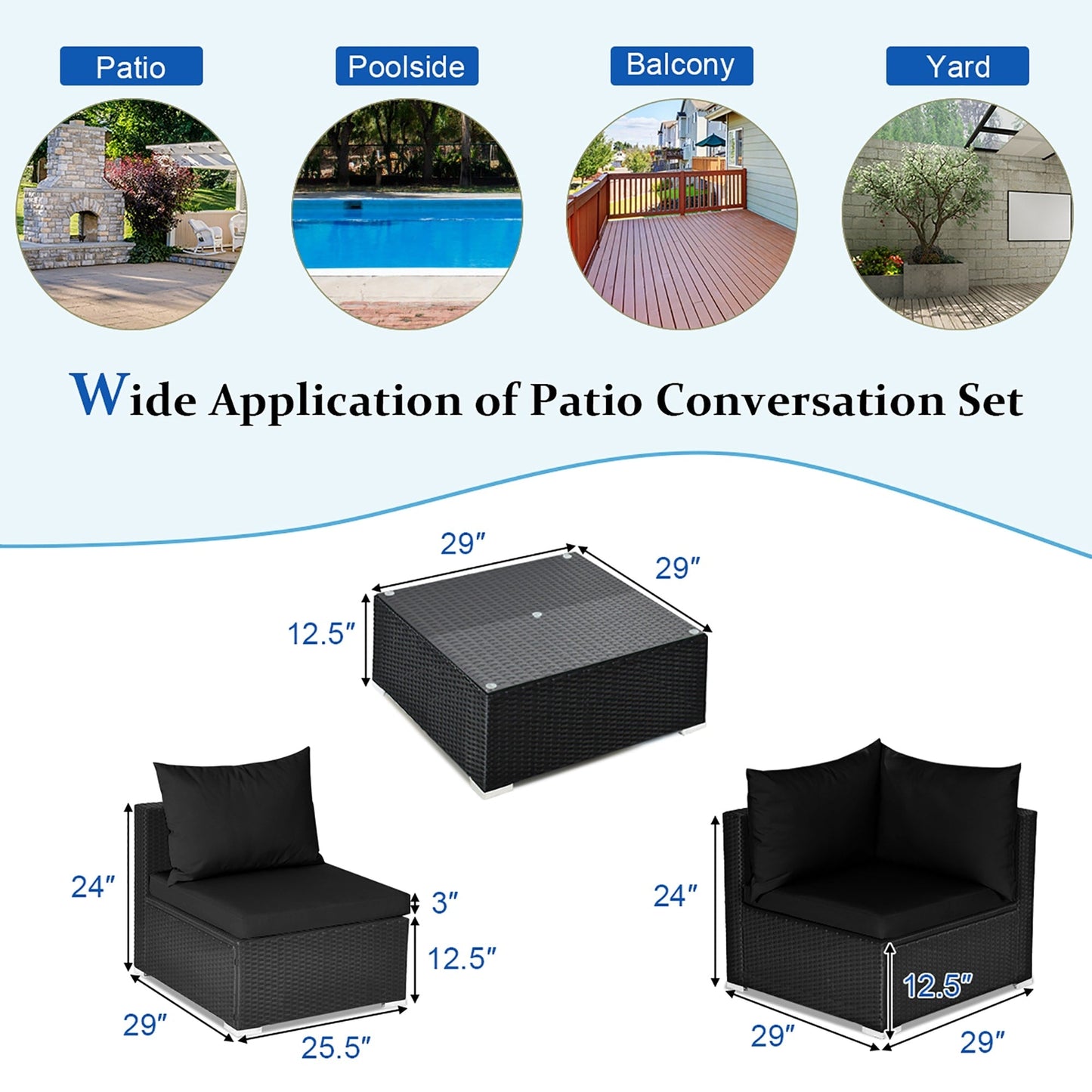 Set di mobili da giardino da 7 pezzi, set da conversazione per esterni con tavolino da caffè
