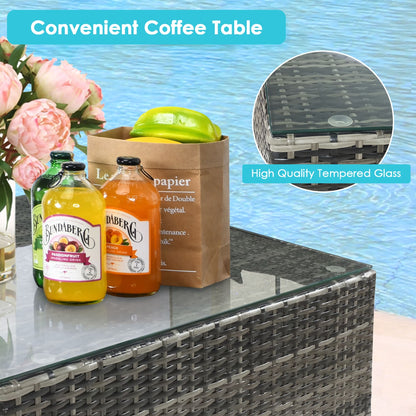 Set di 7 mobili da giardino, divano componibile in rattan con tavolino da caffè