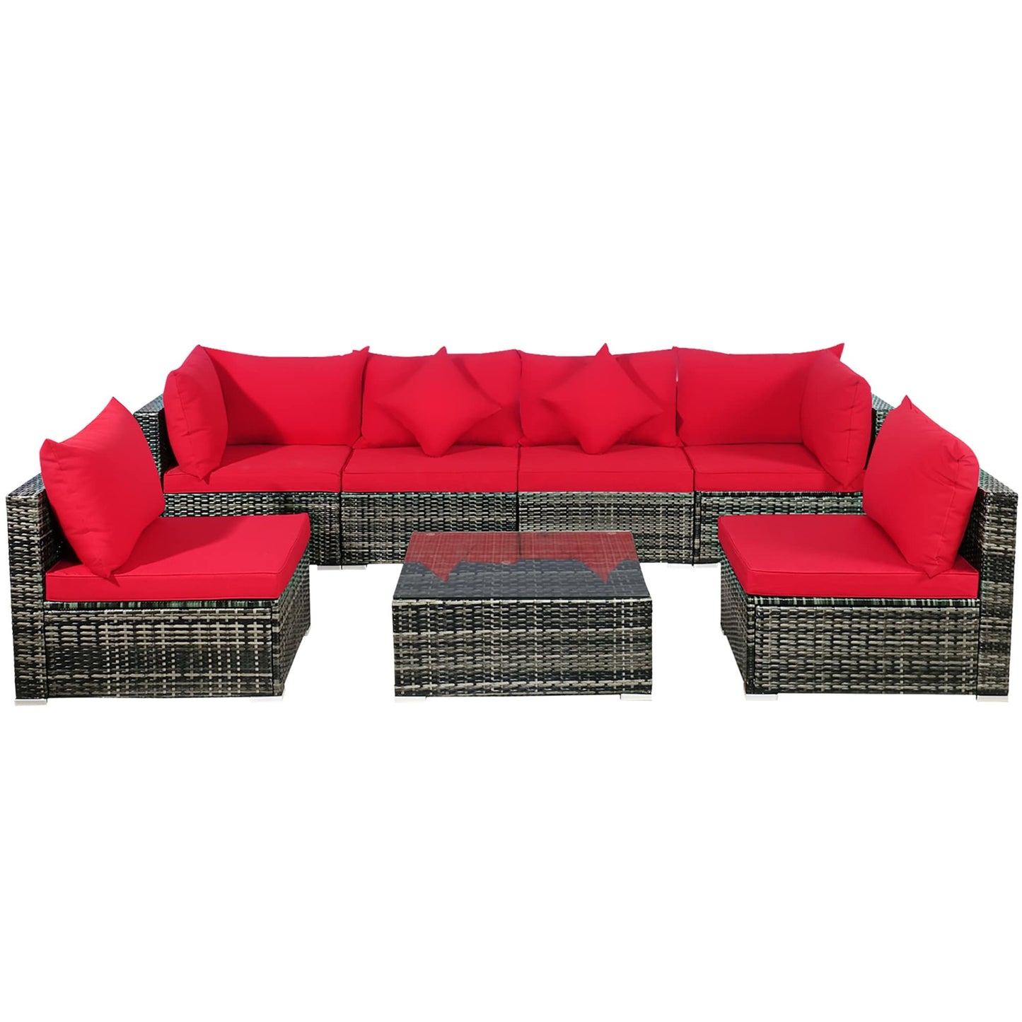 Set di 7 mobili da giardino, divano componibile in rattan con tavolino da caffè
