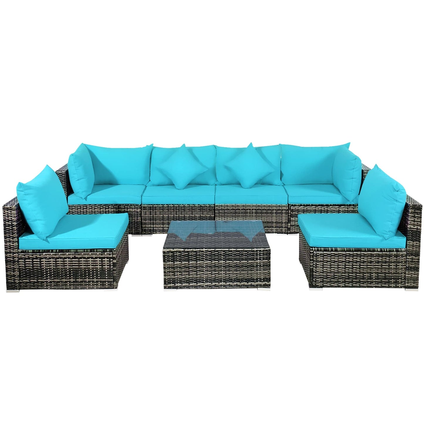 Set di 7 mobili da giardino, divano componibile in rattan con tavolino da caffè